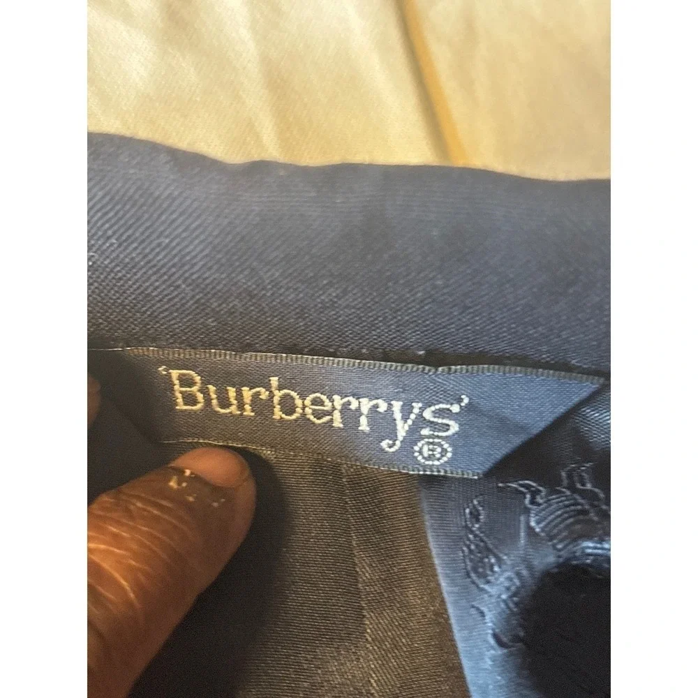 Vtg Burberry Blazer 100S Wool Mens 43.5L Navy Blue Gold Button